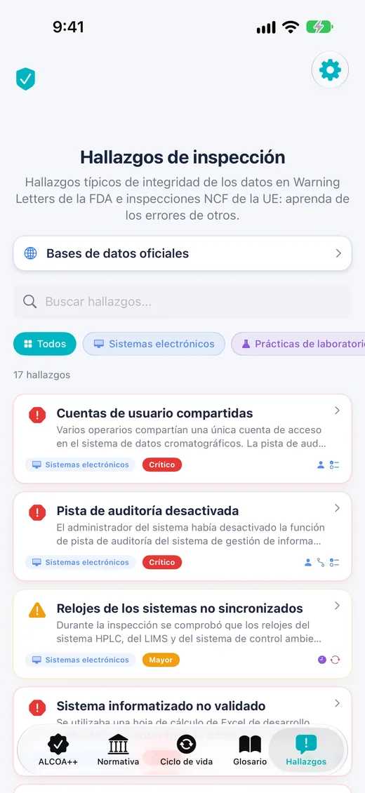 Hallazgos de inspección