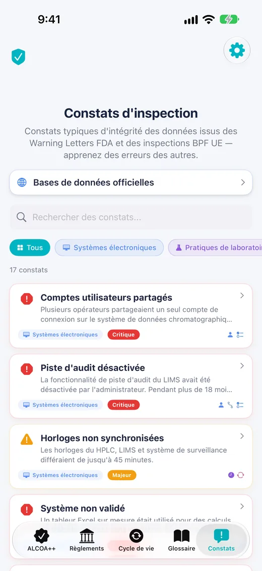 Constats d'inspection